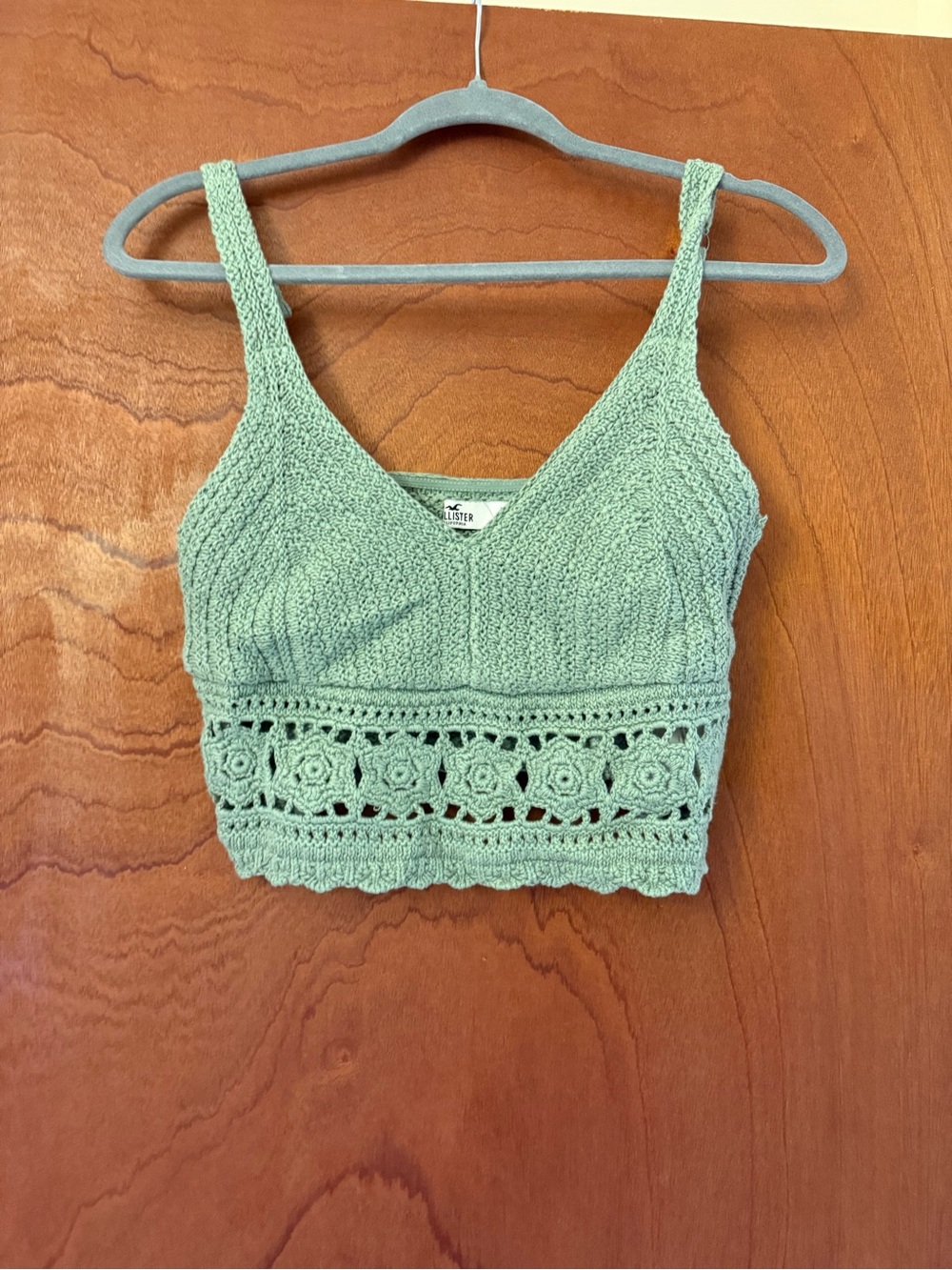 Hollister Sage Green Crochet Crop Tank
